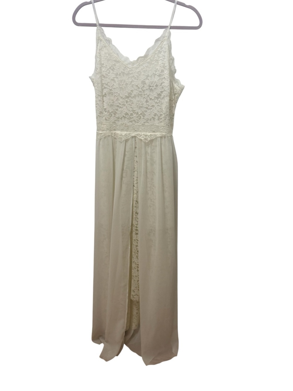 Sheilay White Contrast Lace Split Cami Dress Size Medium Beach Wedding